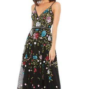 Ieena Mac Duggal Black Floral Multi Floral Embellished A-Line Gown